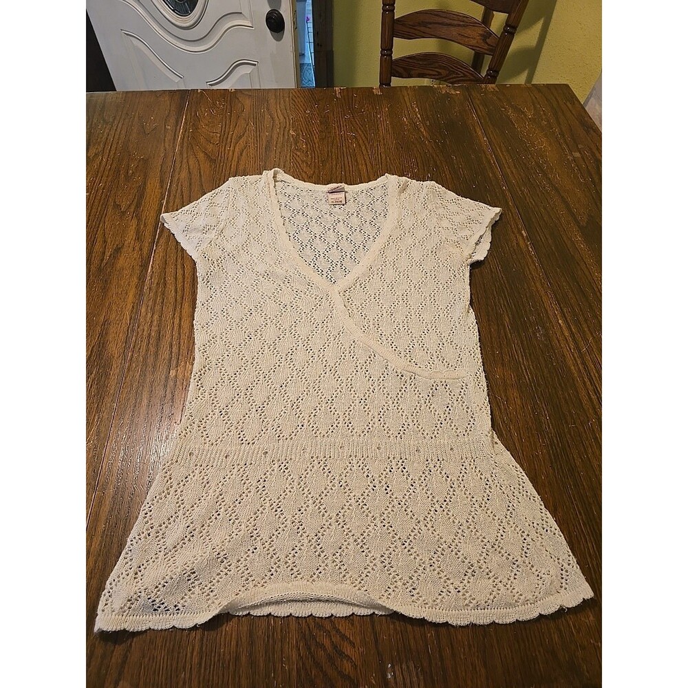 Faded Glory Tunic Sweater Womens XL 1Cream Crochet Short Sleeve 100% Acrylic